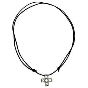Kette 47x34mm Anhänger Kunststoff chromfarben Kordel schwarz 90cm