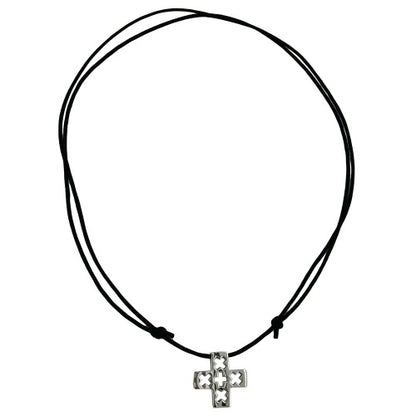 Kette 47x34mm Anhänger Kunststoff chromfarben Kordel schwarz 90cm