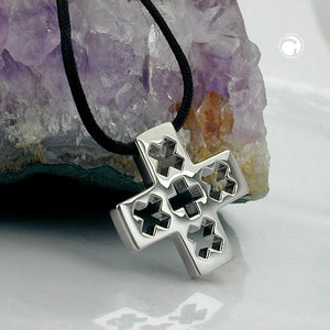 Kette 47x34mm Anhänger Kunststoff chromfarben Kordel schwarz 90cm