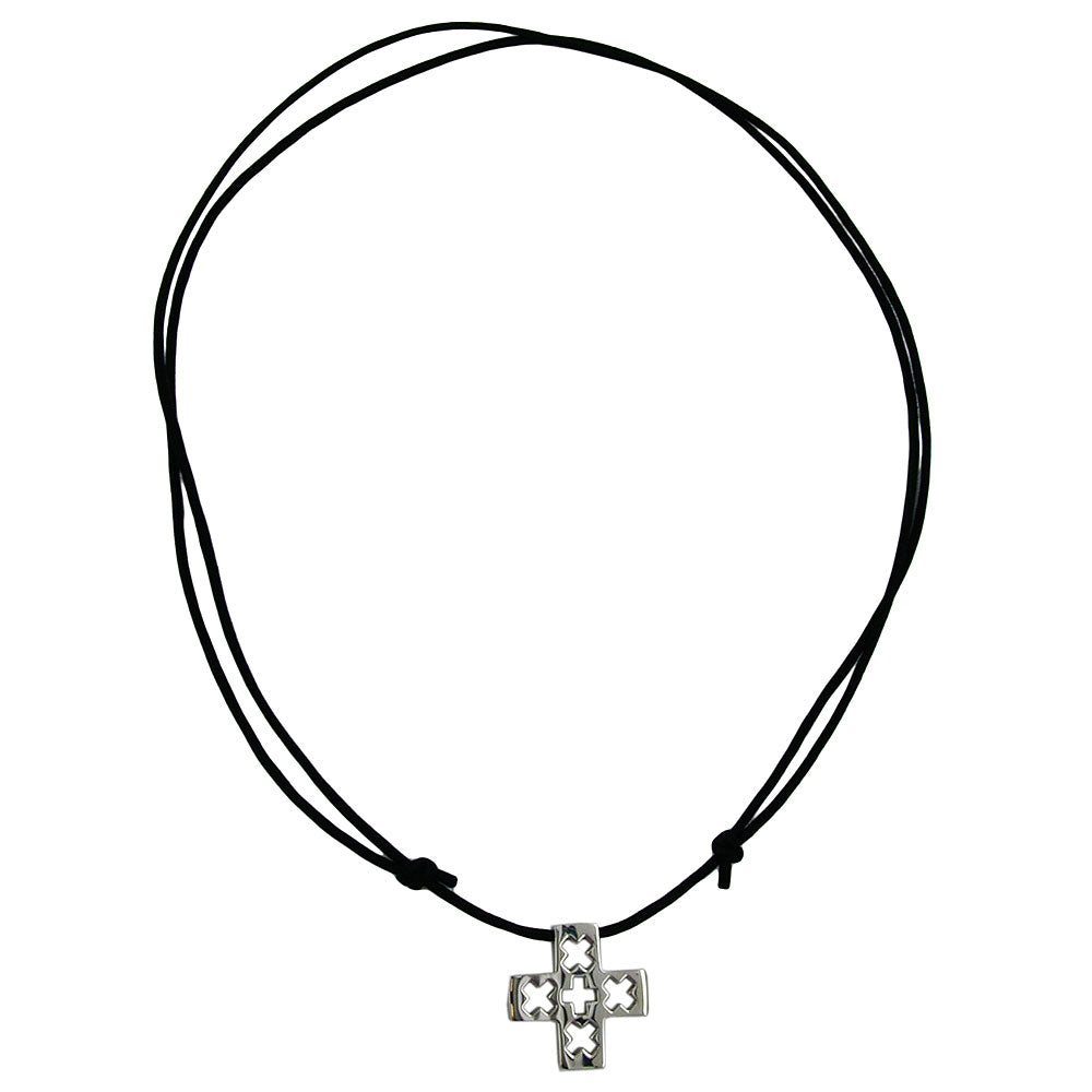 Kette 24x24mm Edelstahl Kreuz glänzend Kordel schwarz 90cm