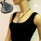 Kette 55x48mm Anhänger Kunststoff altsilberfarben Kordel schwarz 50cm