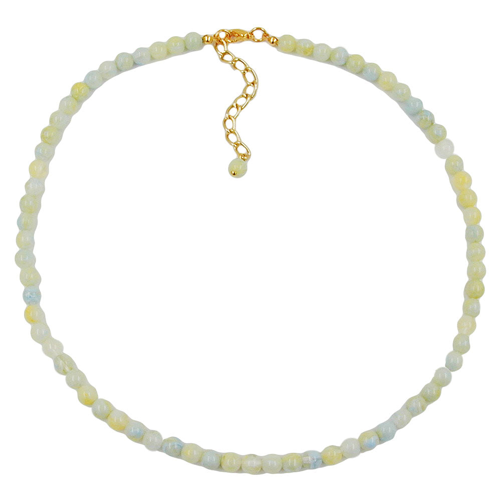 Kette 6mm Kunststoffperlen gelb-grün-blau-weiß-marmoriert 42cm