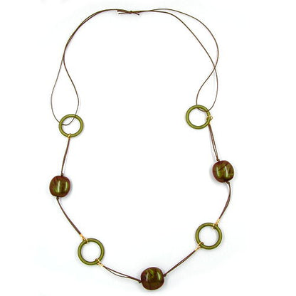 Kette 25x25x12mm Nugget Kunststoff oliv-braun-AB Kordel braun 100cm