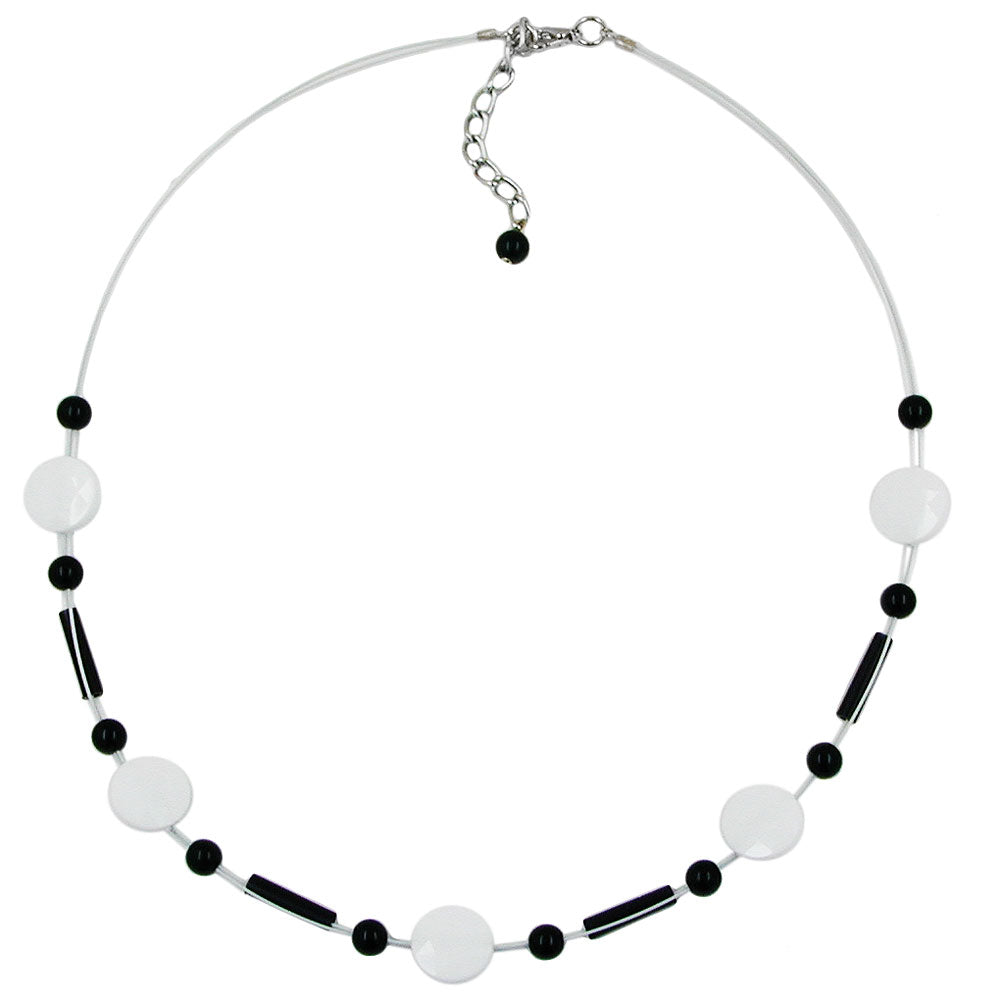 Kette Drahtkette Schliff-Linse schwarz-weiß Kunststoffperlen 45cm