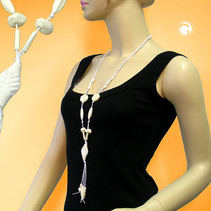 Kette 40x18mm Blatt Kunststoff elfenbeinfarben Kordel weiß 100cm