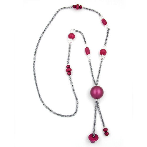 Kette Kunststoffperlen altrosa-grau-kristall Alu-Ankerkette grau 90cm