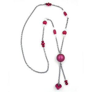 Kette Kunststoffperlen altrosa-grau-kristall Alu-Ankerkette grau 90cm