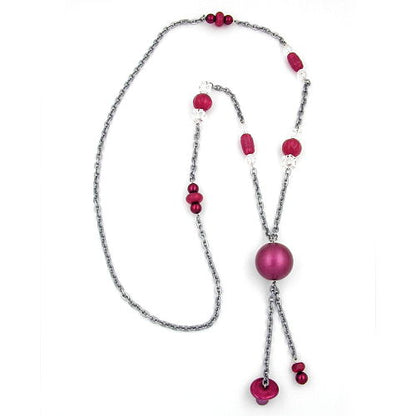 Kette Kunststoffperlen altrosa-grau-kristall Alu-Ankerkette grau 90cm