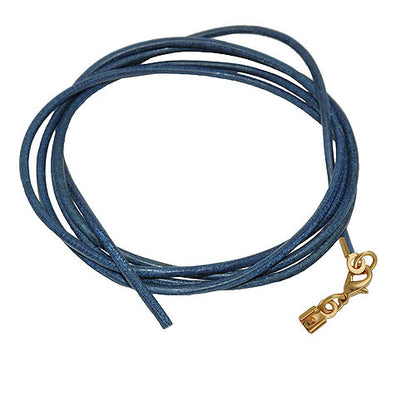Lederband Rundschnur Rindleder 2mm dunkelblau gefärbt mit 1x Verschluss goldfarbig ca. 1m