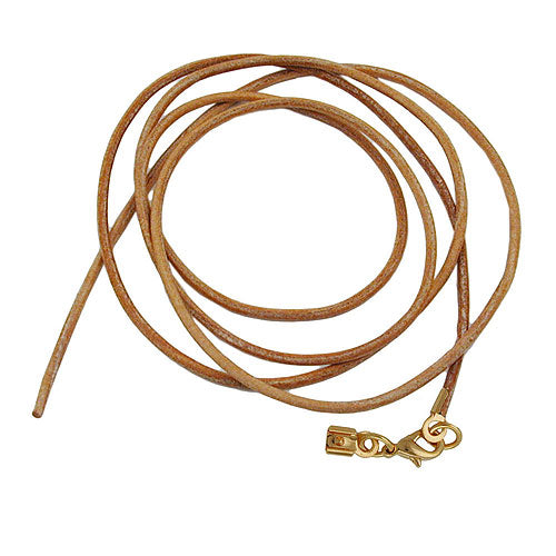 Lederband Rundschnur Rindleder 2mm natur gefärbt mit 1x Verschluss goldfarbig ca. 1m