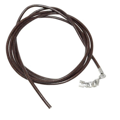 Lederband Rundschnur Rindleder 2mm dunkelbraun gefärbt mit 1x Verschluss silberfarbig ca. 1m
