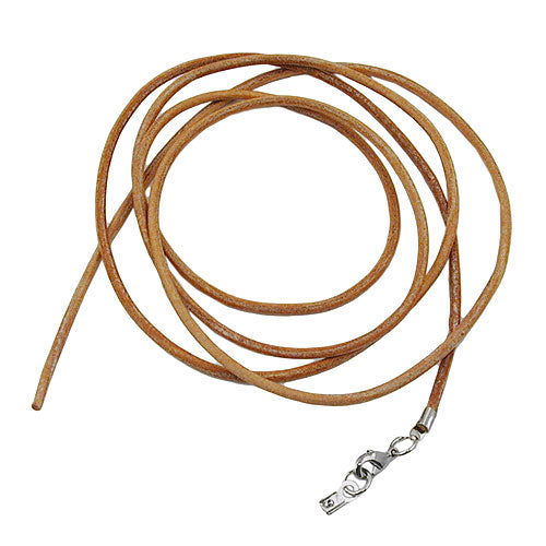 Lederband Rundschnur Rindleder 2mm naturfarbend gefärbt mit 1x Verschluss silberfarbig ca. 1m