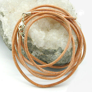 Lederband Rundschnur Rindleder 2mm naturfarbend gefärbt mit 1x Verschluss silberfarbig ca. 1m