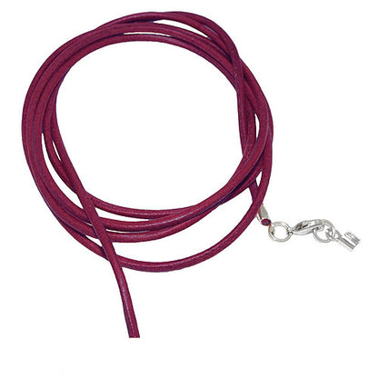 Lederband Rundschnur Rindleder 2mm beere-violett gefärbt mit 1x Verschluss silberfarbig ca. 1m