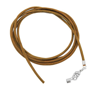 Lederband Rundschnur Rindleder 2mm oliv-khaki gefärbt mit 1x Verschluss silberfarbig ca. 1m