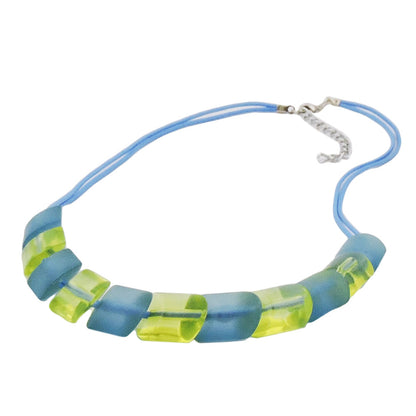 Kette Schrägperle Kunststoff türkis-grün Kordel hellblau 45cm
