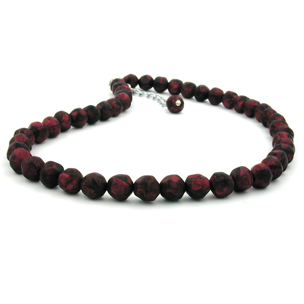 Kette 8mm Kunststoffperlen Barockperlen rot-schwarz-marmoriert 42