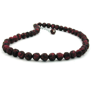 Kette 8mm Kunststoffperlen Barockperlen rot-schwarz-marmoriert 42