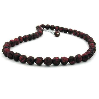 Kette 8mm Kunststoffperlen Barockperlen rot-schwarz-marmoriert 42