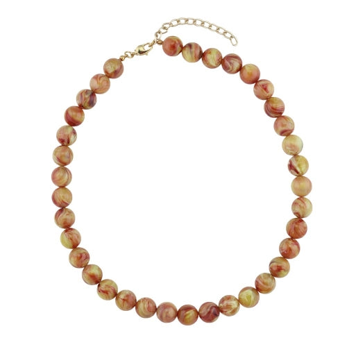 Kette 12mm Rundperle braun-gelb-marmoriert Kunststoff 42 - 60cm