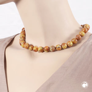 Kette 12mm Rundperle braun-gelb-marmoriert Kunststoff 42 - 60cm