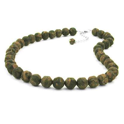 Kette 12mm Kunststoffperlen Barockperlen olivgrün-schwarz-marmoriert 50cm