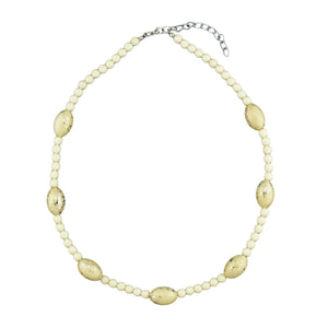 Kette 18x12mm Olive elfenbein-farbig silberfarbig gesprenkelt Kunststoff 50cm