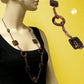 Kette Ringe Vierecke Kunststoff braunton Alu-Kette kupferfarben 90cm