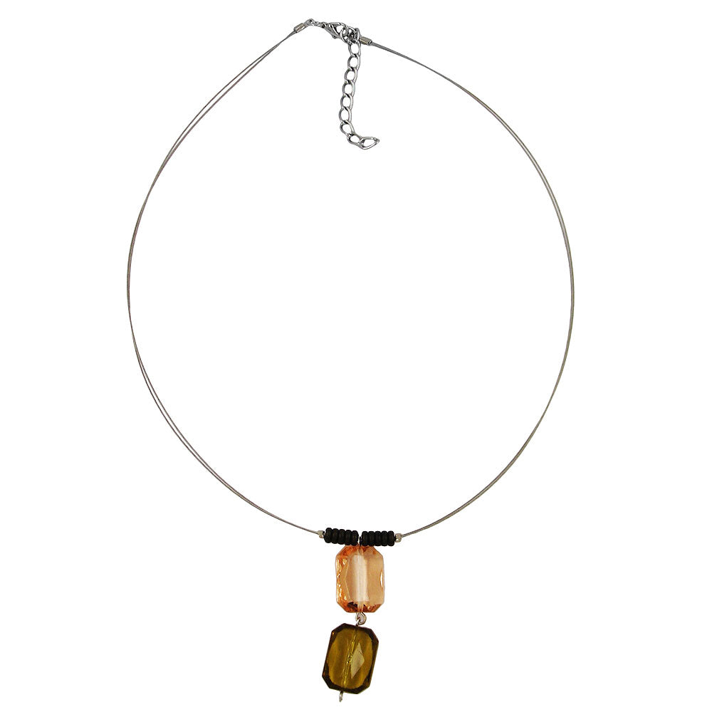 Kette Drahtkette 2 Vierecke facettiert hellbraun oliv Kunststoffperlen 45cm