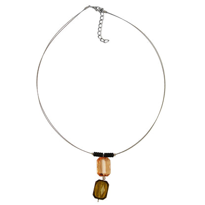 Kette Drahtkette 2 Vierecke facettiert hellbraun oliv Kunststoffperlen 45cm