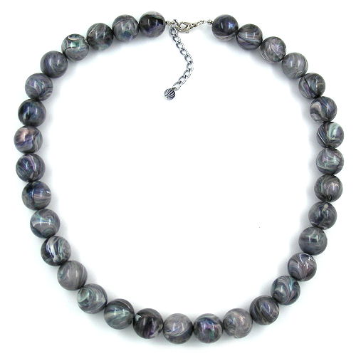 Kette 16mm Perlen Kunststoff grau-marmoriert 55cm