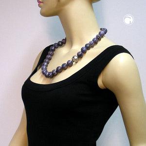 Kette 18mm Perlen Kunststoff lila-grau-weiß-marmoriert 60cm