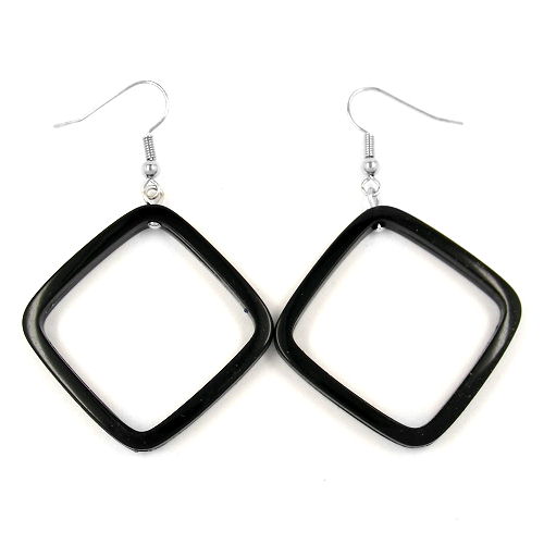 Ohrhaken Ohrhänger Ohrringe 58x39mm Viereckrahmen schwarz-glänzend Kunststoff
