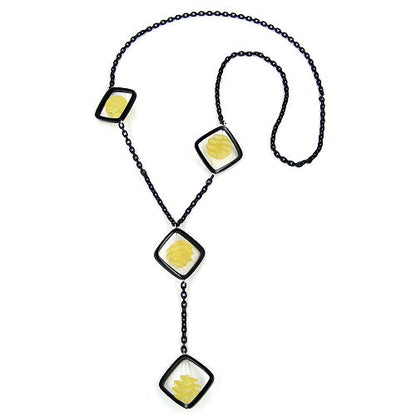 Kette, Viereck schwarz Spirale gelb 90cm