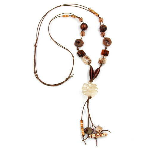 Kette 30mm Spiralperle Kunststoff beige Kordel braun 100cm