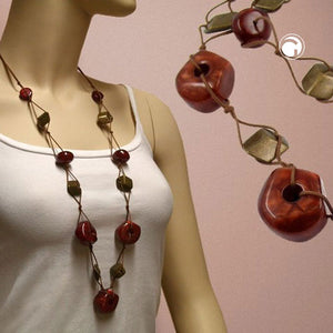 Kette Kunststoffperlen braun altmessingfarben Kordel braun 90cm