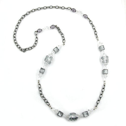 Kette Steinperle Kunststoff grau-silberfarben mit Ankerkette Aluminium 95cm