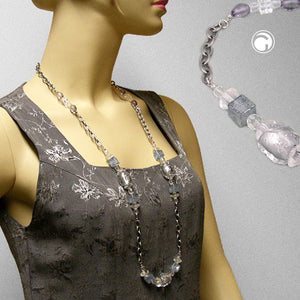 Kette Steinperle Kunststoff grau-silberfarben mit Ankerkette Aluminium 95cm