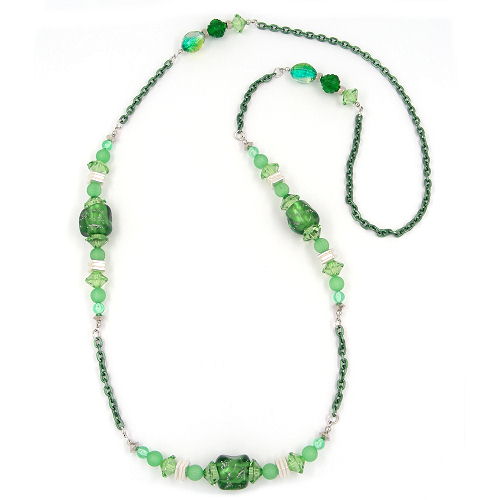 Kette, Steinperle mit Ankerkette grün 95cm