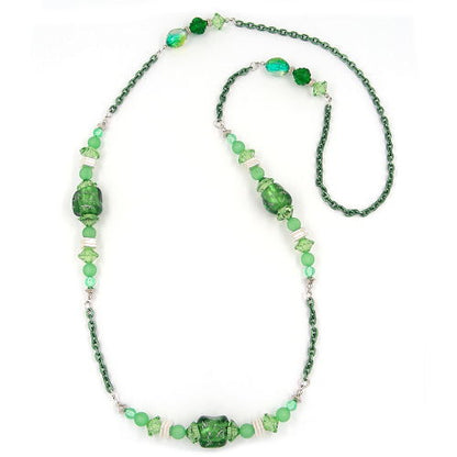 Kette, Steinperle mit Ankerkette grün 95cm