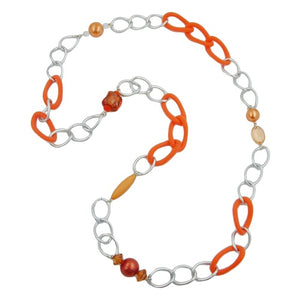 Kette, Weitpanzer, aprikot-silberfarben 95cm