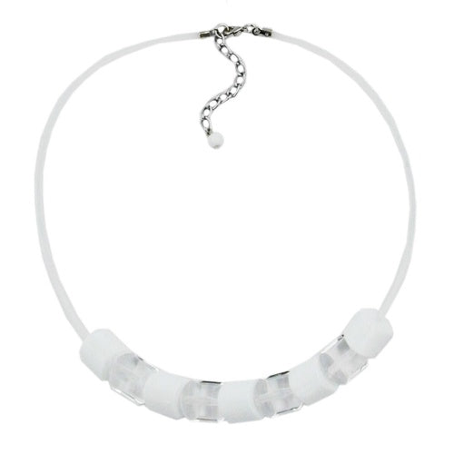 Kette, Schrägperlen weiß-transparent