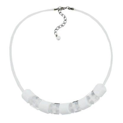 Kette, Schrägperlen weiß-transparent