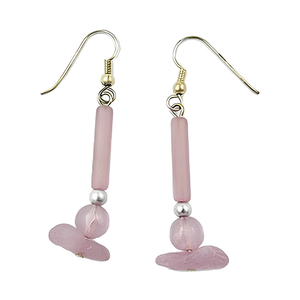 Rosé-Fliederfarbene Ohrhänger mit Kunststoffperlen und silberfarbenen Ohrhaken, 55 mm