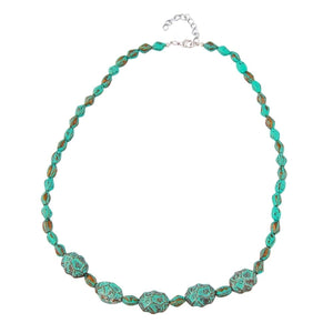 Kette Krokoperle und Olive türkisgrün mit patina Kunststoff 55cm
