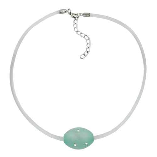Kette 26x20mm Olive mint-kristall weißer Vollgummi-Schlauch 42cm