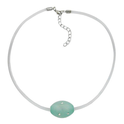 Kette 26x20mm Olive mint-kristall weißer Vollgummi-Schlauch 42cm