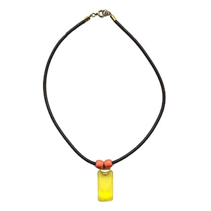 Kette 25x10mm Viereck Kunststoff gelb 2 Perlen orange-matt Moosgummi 45cm