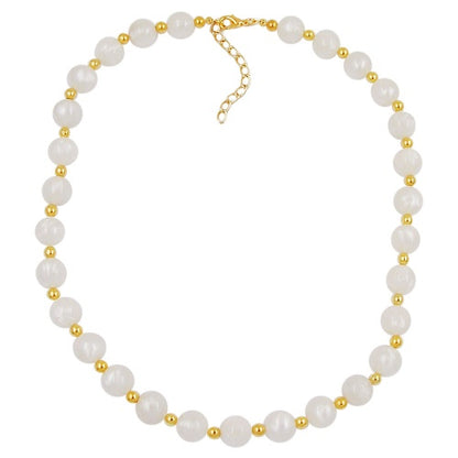Kette, Perle seide-weiß, Perle gold