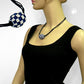 Kette 32x26mm Olive Kunststoff Karo beige und blau Kordel dunkelblau 50cm